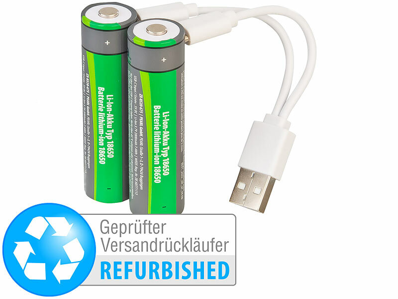 ; Li-Ion-Akkus Typ 18650, Li-Ion-Akkus Typ AAA, mit USB-Ladefunktion 