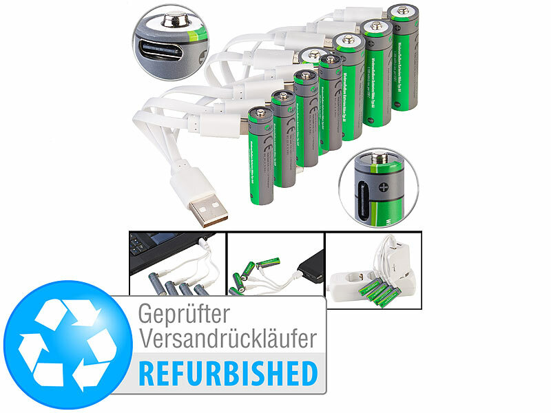 ; Alkaline-Batterien Micro (AAA), Li-Ion-Akkus Typ 18650Li-Ion-Akkus Typ AAA, mit USB-Ladefunktion 