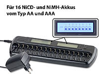 tka Köbele Akkutechnik Ladegerät für 16 AA(A)-Akkus, 2 LCD-Displays, Einzelschacht-überwacht; Alkaline-Batterien Micro (AAA), Batterie-Organizer 