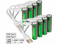 tka Köbele Akkutechnik 8er-Set wiederaufladbare Batterien Typ AA,1950mWh,schnellladen per USB; LiFePO4-Akkus mit BMS 