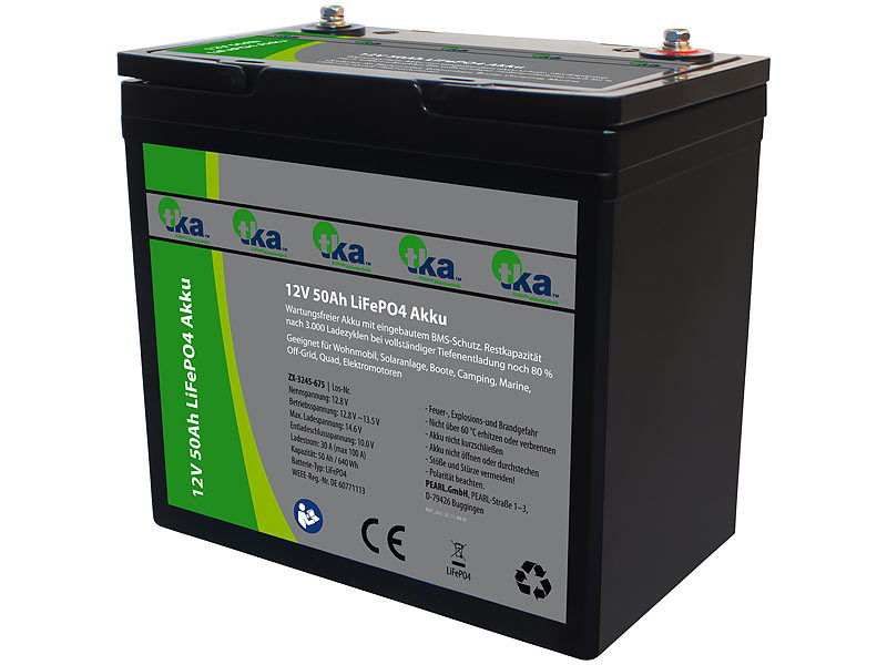 LiFePO4 Akku 12V 50Ah mit BMS (Batterie Management System)