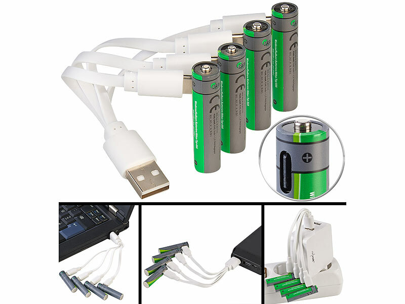 ; Alkaline-Batterien Micro (AAA), Li-Ion-Akkus Typ AA, mit USB-LadefunktionLi-Ion-Akkus Typ 18650 