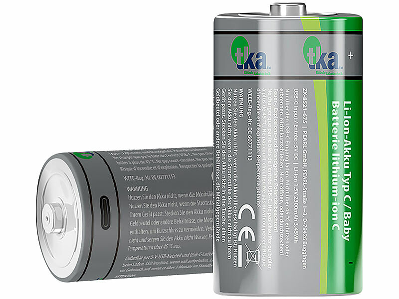 ; Li-Ion-Akkus Typ AA, mit USB-Ladefunktion, Li-Ion-Akkus Typ 18650Li-Ion-Akkus Typ AAA, mit USB-Ladefunktion 