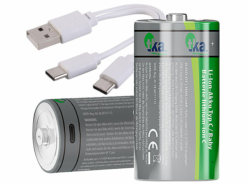 ; Li-Ion-Akkus Typ AA, mit USB-Ladefunktion, Li-Ion-Akkus Typ 18650Li-Ion-Akkus Typ AAA, mit USB-Ladefunktion 